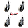Service Caster 4 Inch Thermoplastic Wheel 1-5/8 Inch Expanding Stem Caster Set with 2 Brakes SCC-EX05S410-TPRS-158-2-SLB-2